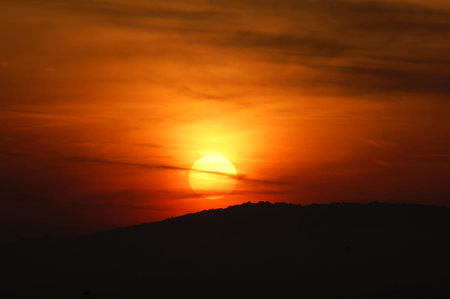 mountain, dark, sunlight, moon, sky, clouds, sunset, beauty in nature HD wallpaper