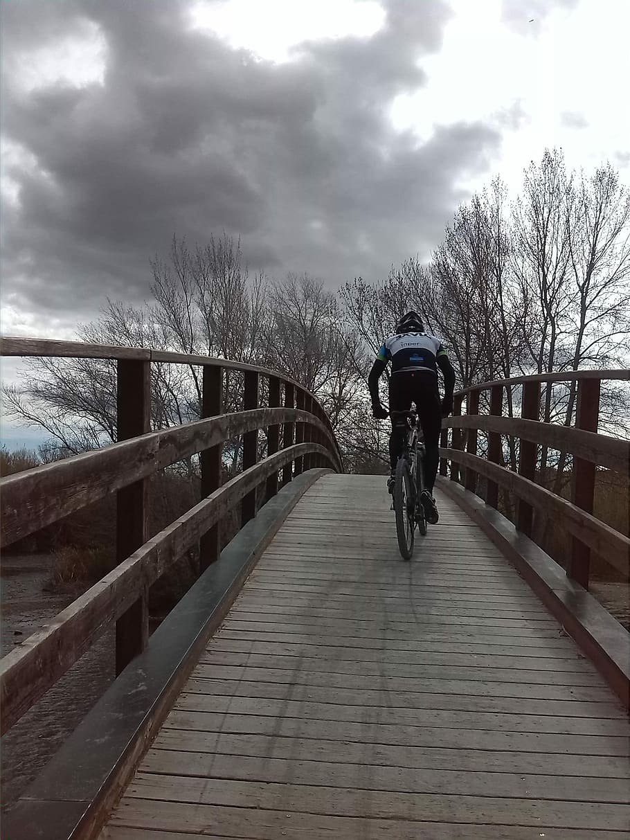 Bridge, River, Cross, Path, urban, landscape, sport, cyclist HD wallpaper