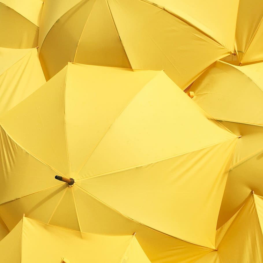 yellow umbrella, yellow umbrella lot, backgrounds, pattern, full frame, HD wallpaper