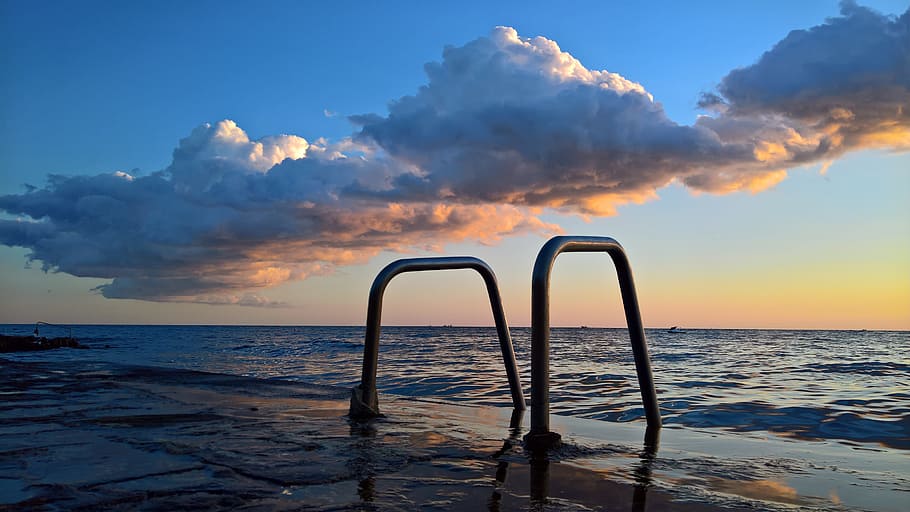 Sunset, Sea, Croatia, Clouds, boarding ladder, abendstimmung HD wallpaper