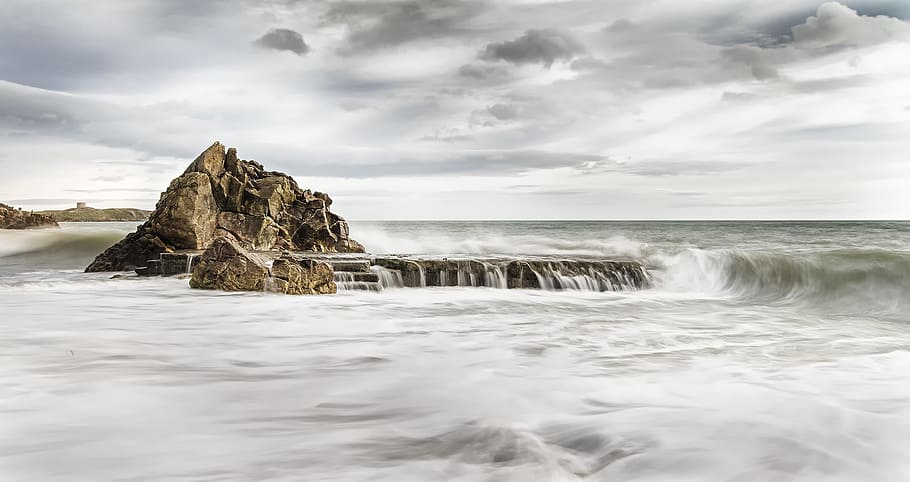 sea, water, ocean, storm, cliff, coast, HD wallpaper, Killiney HD wallpaper