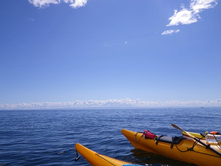 kayak, river, ocean, canada, water, blue, infinite sky, nautical vessel HD wallpaper