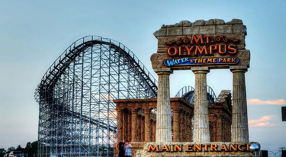 Wisconsin, Dells, Mt, Olympus, theme park, roller coaster, architecture HD wallpaper