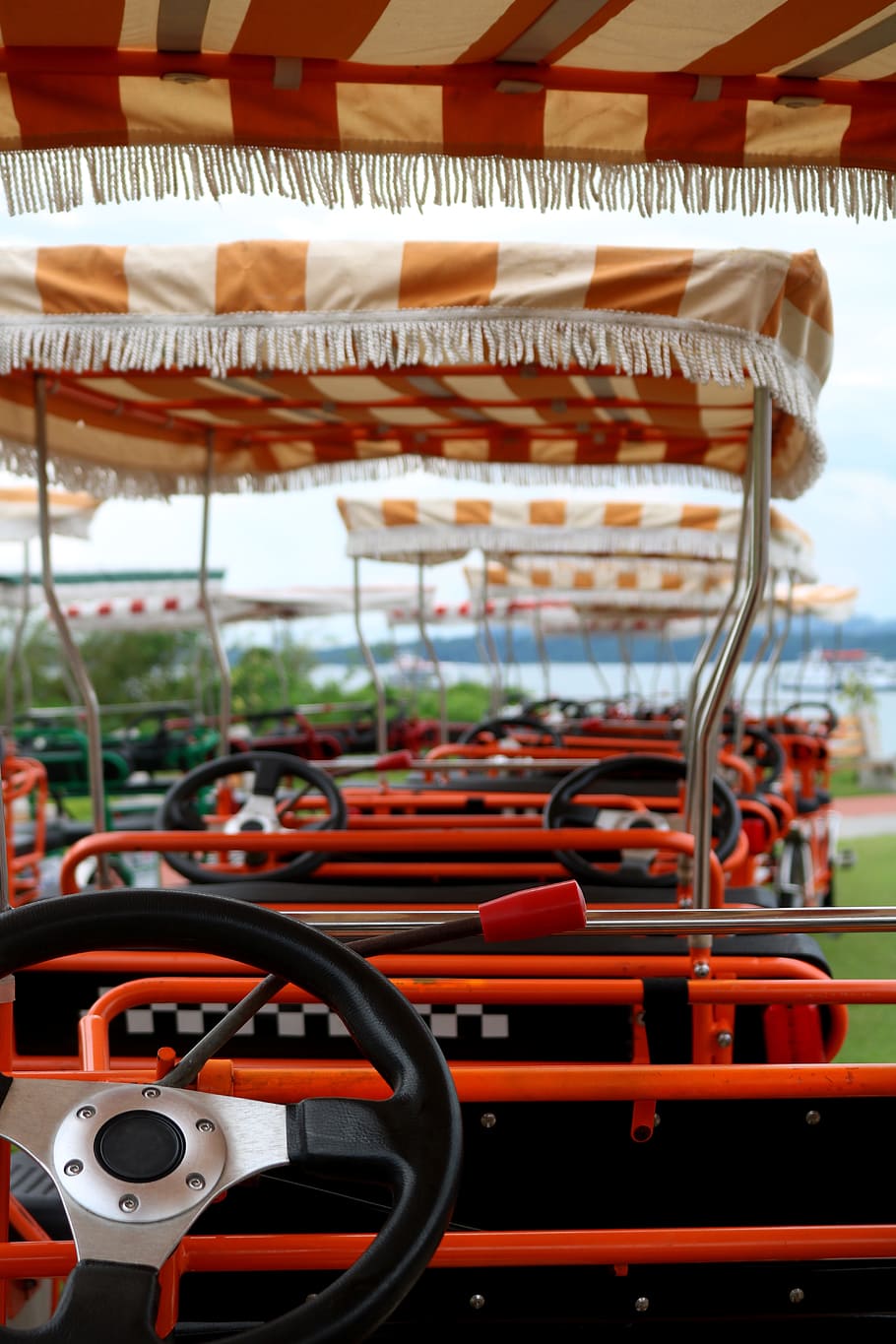 bicycle, quadricycle, fun, cinta costera, amador, orange, perspective HD wallpaper