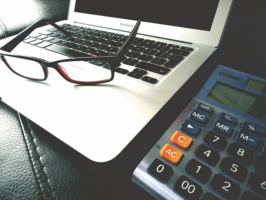 black framed eyeglasses on gray laptop, startup, notebooks HD wallpaper