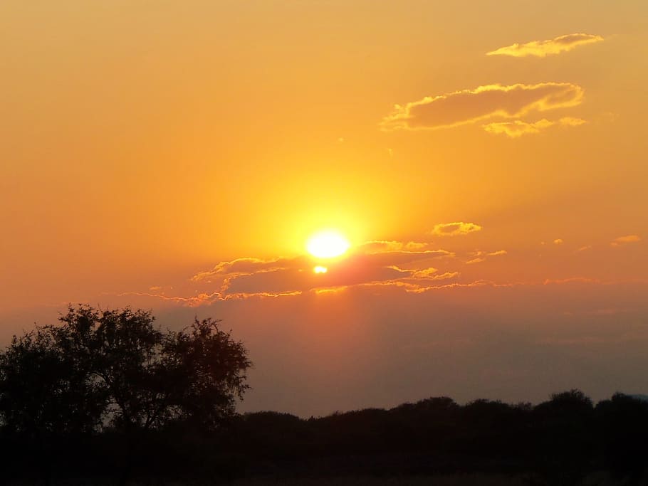 sun, sunset, sky, mountain, landscape, clouds, light, dark clouds HD wallpaper