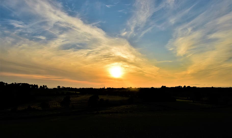 sunset, landscape, clouds, sky, nature, countryside, cloud - sky HD wallpaper