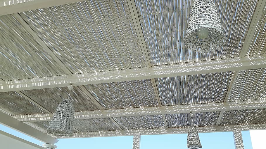 ceiling, lights, beach hut, low angle view, built structure HD wallpaper