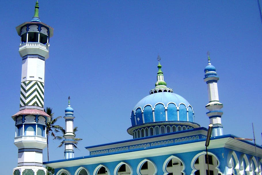 blue and white mosque, Masjid, Malang, Jawa Timur, gondanglegi, HD wallpaper