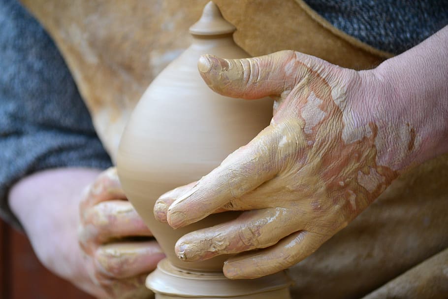 person making clay vase, crafts, mud, ceramic, traditional HD wallpaper
