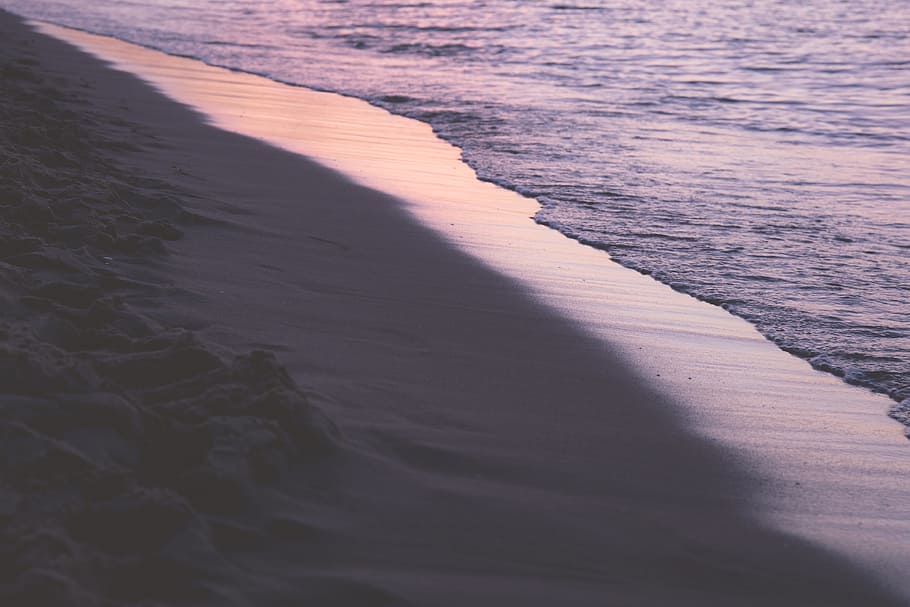 nature, baltic, beach, dusk, evening, gdansk, pink, poland HD wallpaper