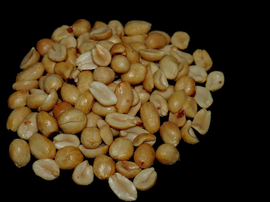 peanuts, salt, snack, nibble, cores, food, black background HD wallpaper