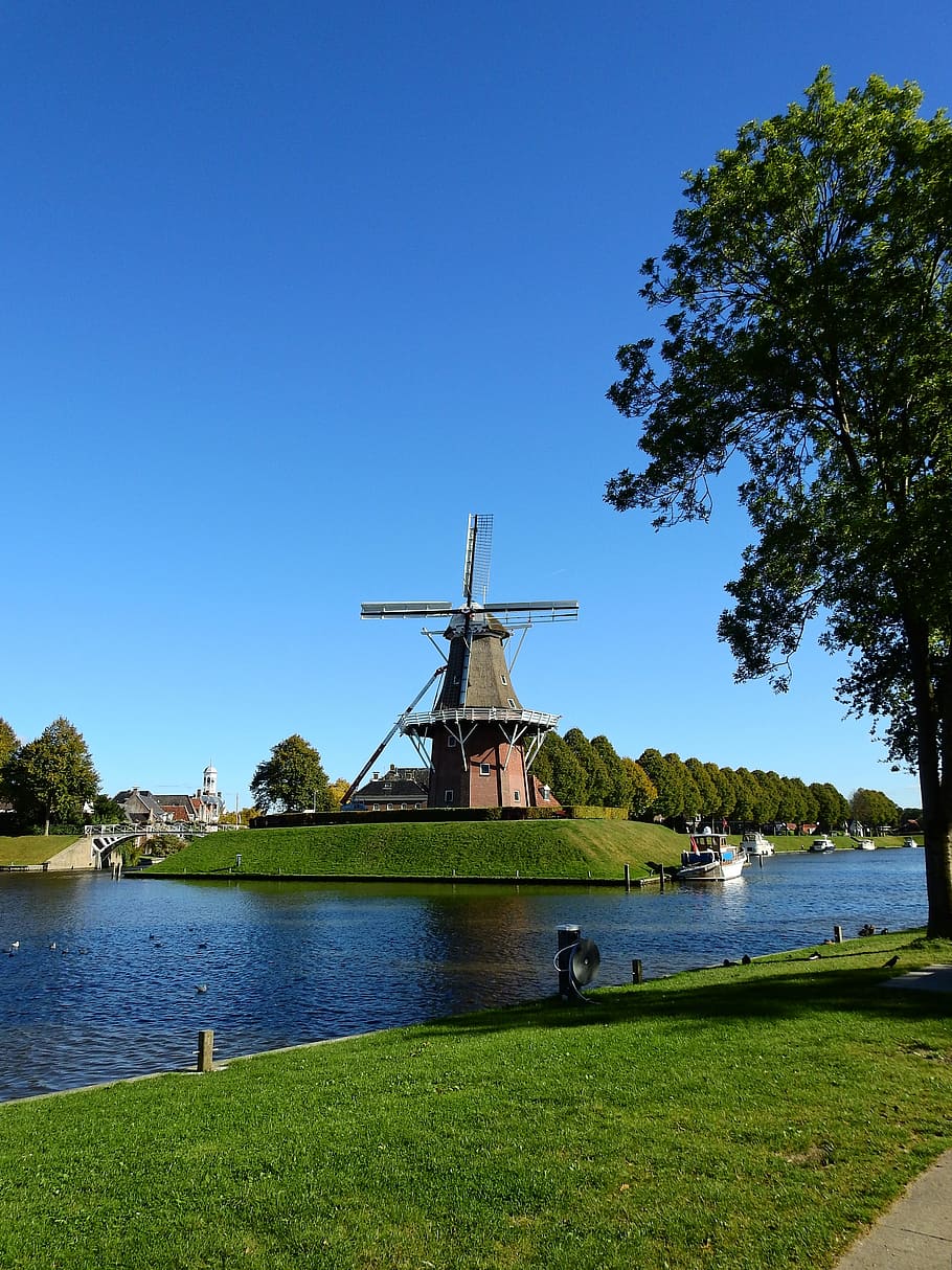 Mill, Windmill, Building, Wing, sky, friesland, holland, netherlands