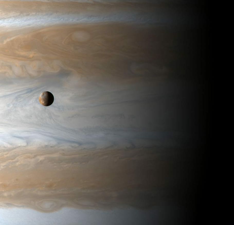 Jupiter with IO, photo, moon, planet, public domain, solar system