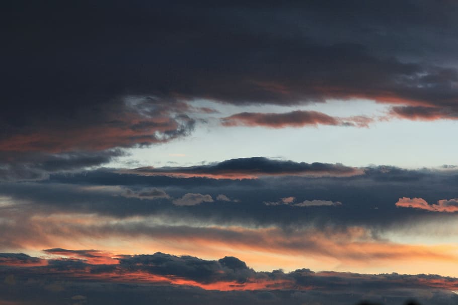 sunset, clouds, streaks, dark, blue, pink, glow, cloud - sky HD wallpaper