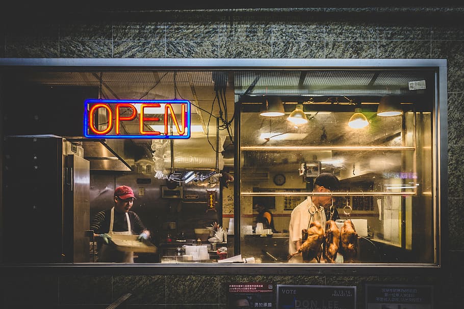 woman standing inside diner, store, meat, shop, restaurant HD wallpaper