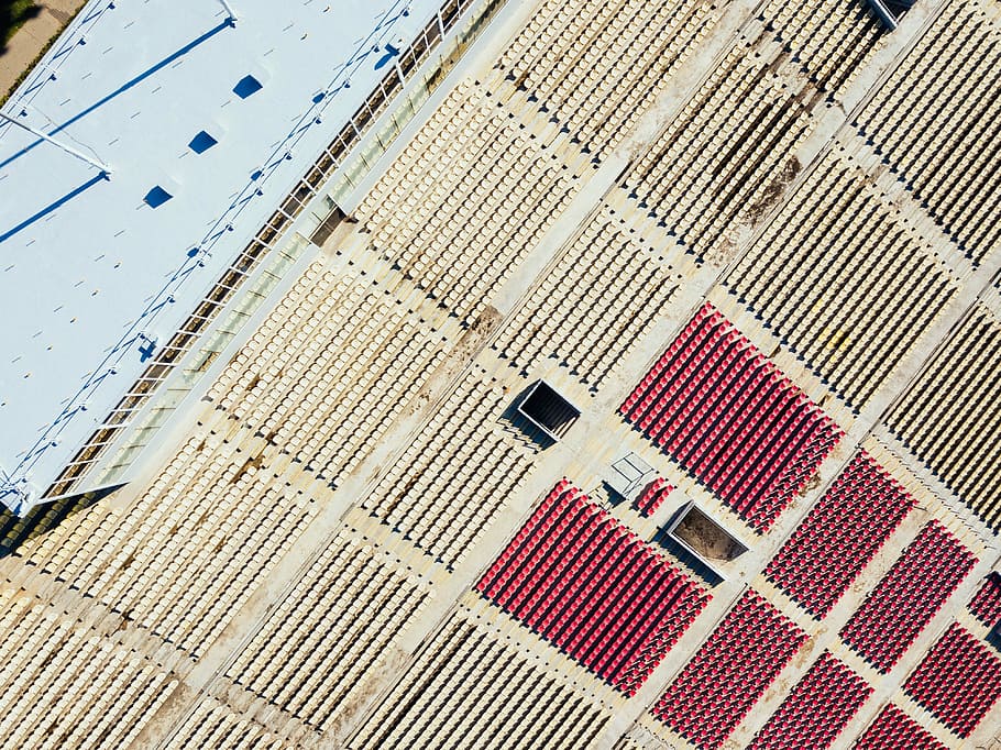 aerial photography of stadium, aerial photo of concert hall, building HD wallpaper