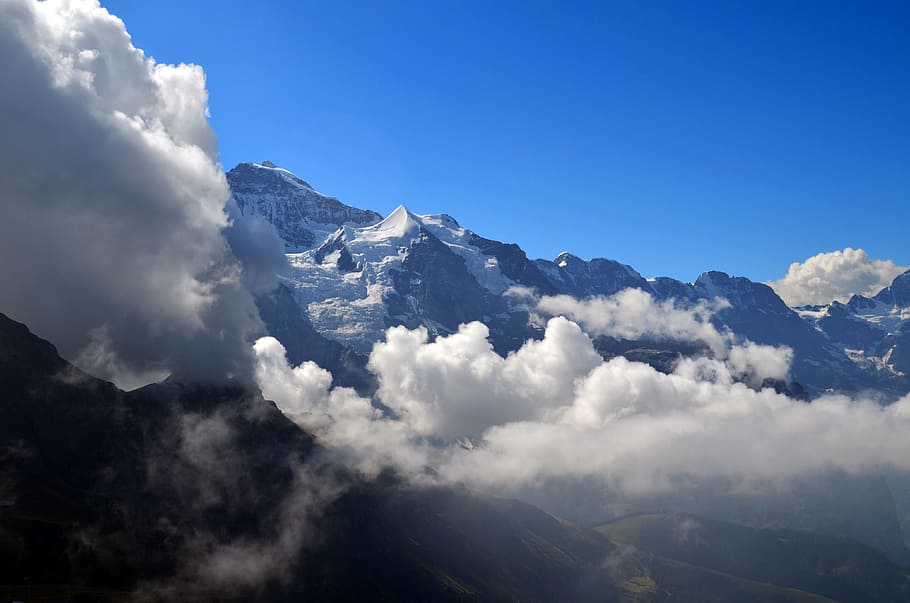mountain covered by clouds during daytime, virgin, silberhorn HD wallpaper