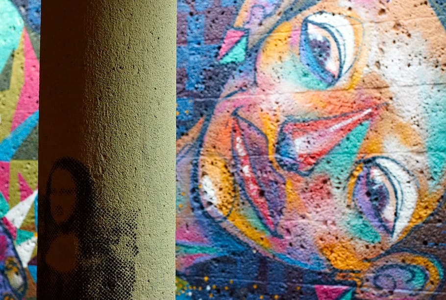 grafitti, face, wall, style, art, image, drawing, multi colored HD wallpaper