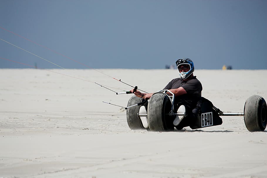 borkum, beach, buggy, sea, island, dune, sport, one person HD wallpaper