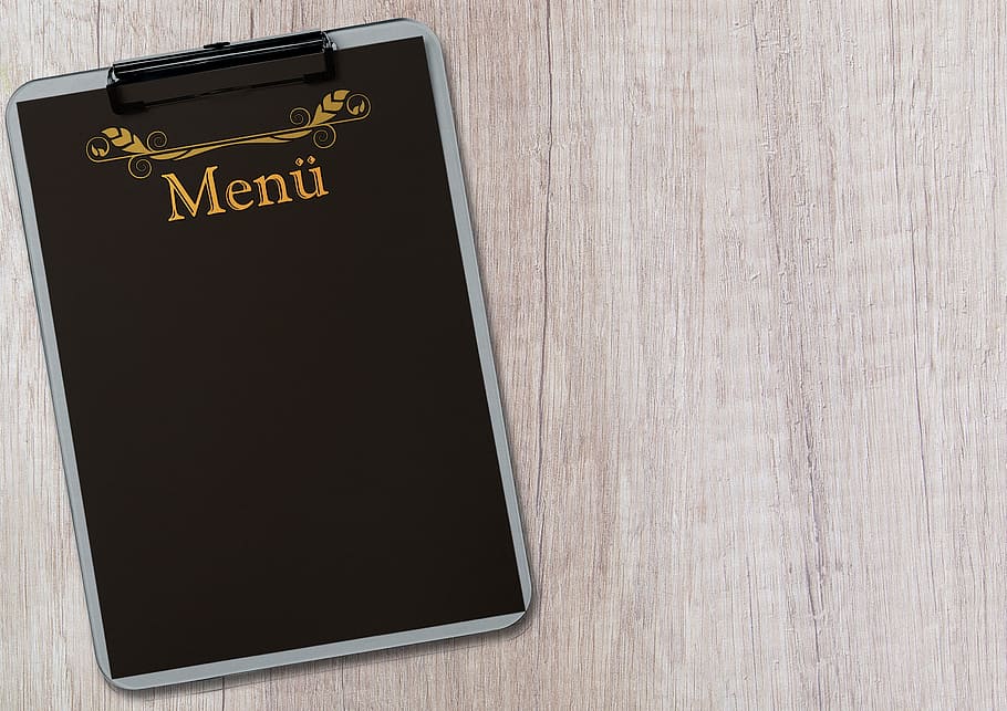 black Menu clipboard, table, terminal board, label, copy space HD wallpaper