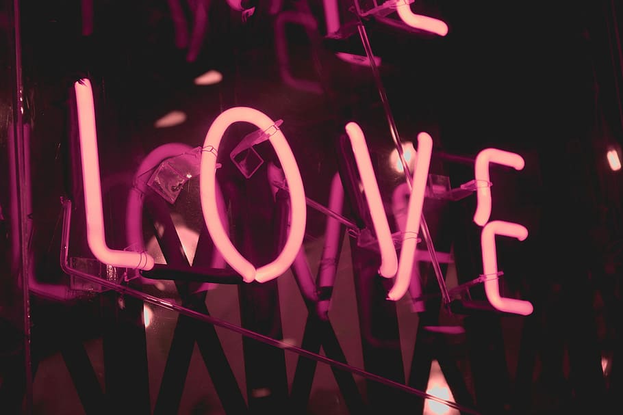 turned on pink Love neon signage, pink love neon light signage, HD wallpaper