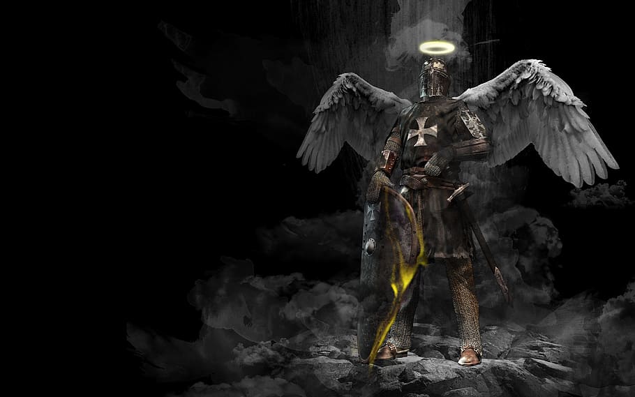 knight angel wallpaper, middle ages, holy, armor, background, HD wallpaper