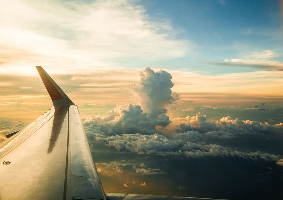 view from airplane window, sky, cloud, sunset, flight, nature, HD wallpaper