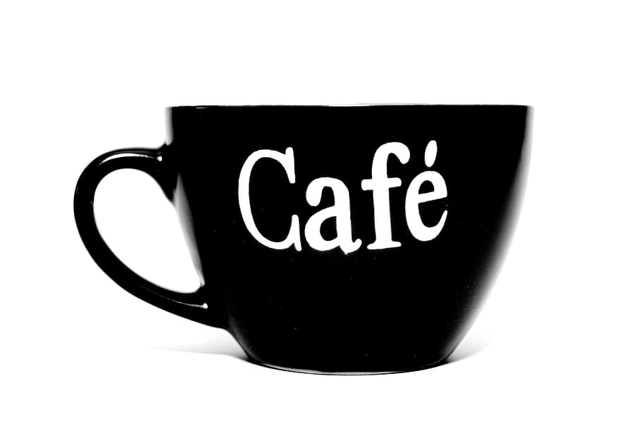white and black cafe ceramic teacup, coffee, coffee cup, white background HD wallpaper