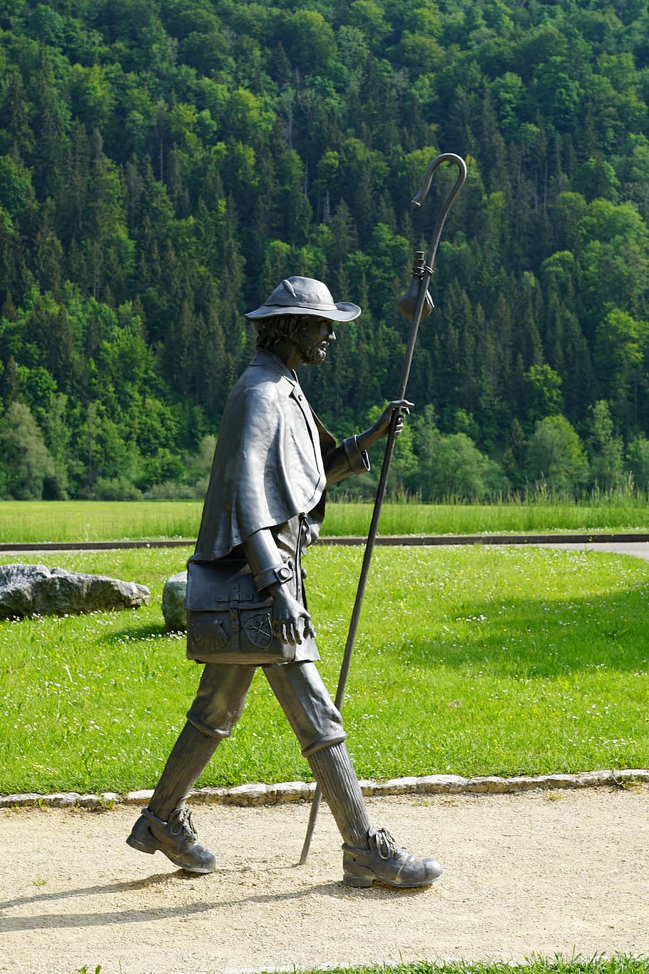 wanderer, hiking, statue, trail, beuron, germany, plant, full length HD wallpaper