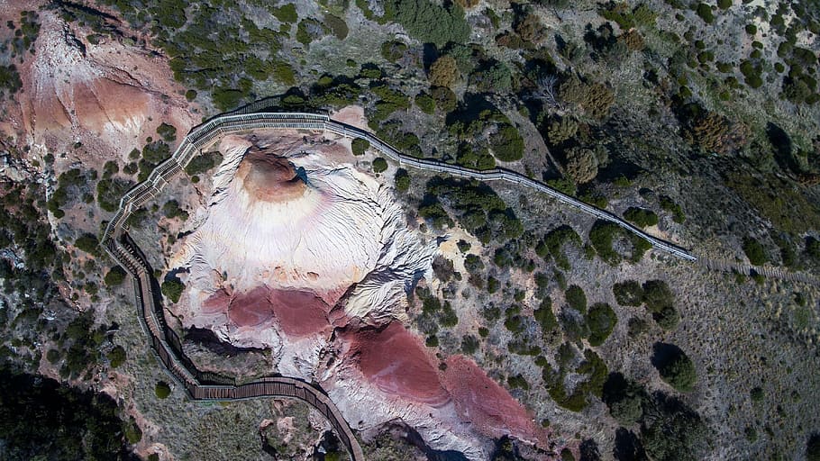 aerial view photo of rocky landscape, trees, plant, nature HD wallpaper