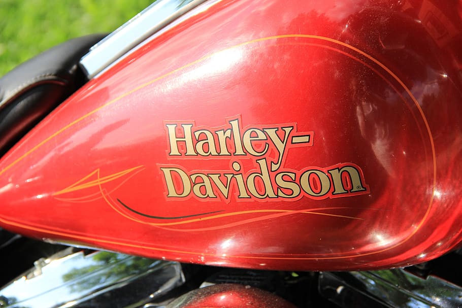 red Harley-Davidson motorcycle fuel tank, engine, machine, technique HD wallpaper