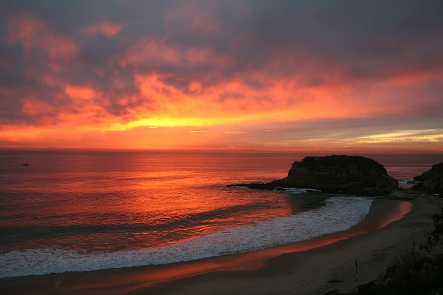 sunset, beach, clouds, ocean, water, sky, horizon, sea, coastline HD wallpaper
