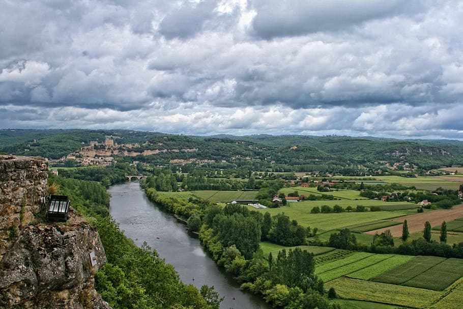 France, Dordogne, Périgord, Castle, beynac castle, river, agriculture, HD wallpaper