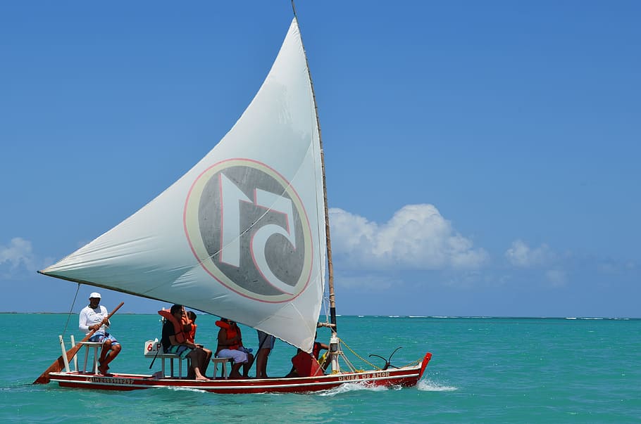 Canoe, Ceará, mar, sea, nautical vessel, sky, group of people, HD wallpaper