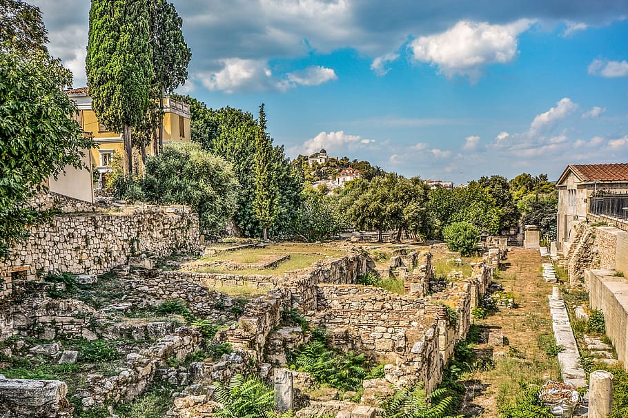 Church, Athens, Greece, Hillside, Ruins, greek, hdr, history, HD wallpaper