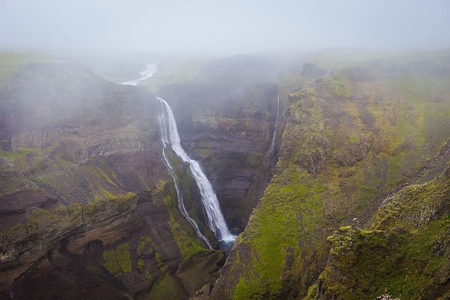 iceland, landscape, nature, water, cascade, cliffs, environment HD wallpaper