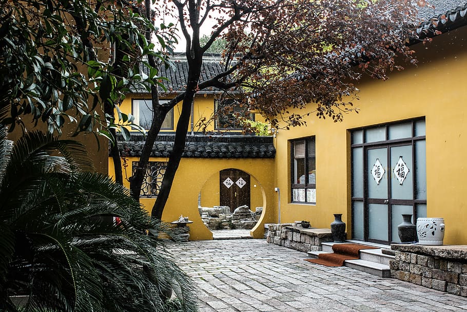 photo of yellow and gray house near trees, untitled, building HD wallpaper