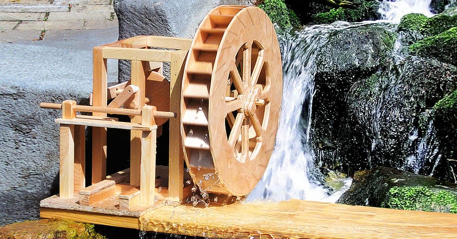 waterwheel, wood, bach, model, bastelset, waterfall, kit, water wheel, HD wallpaper
