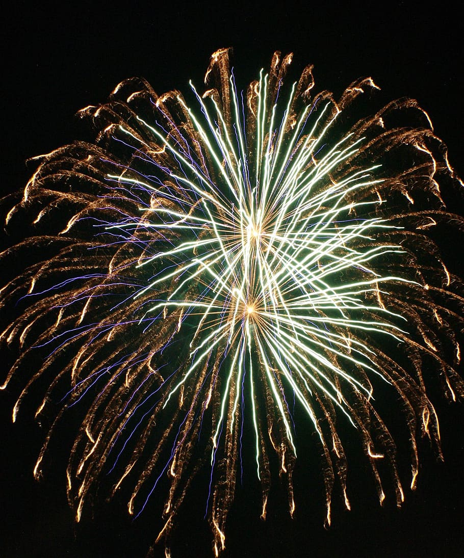 fireworks in sky, explode, night, celebration, explosion, bright HD wallpaper