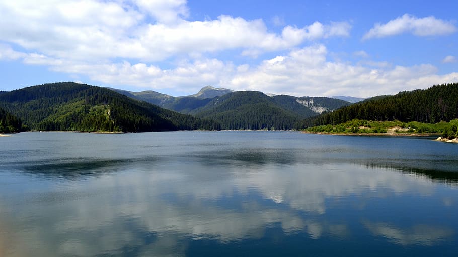 mountain beside body of water during daytime, bolboci, lake, bucegi