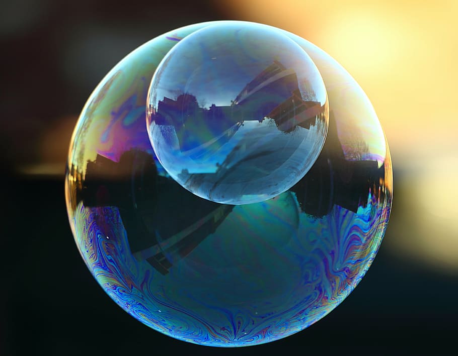macro photography of iridescent bubble, soap bubble, colorful HD wallpaper