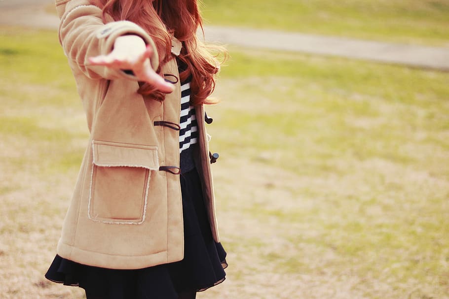 woman in brown duffle coat during daytime, outdoors, women, people HD wallpaper