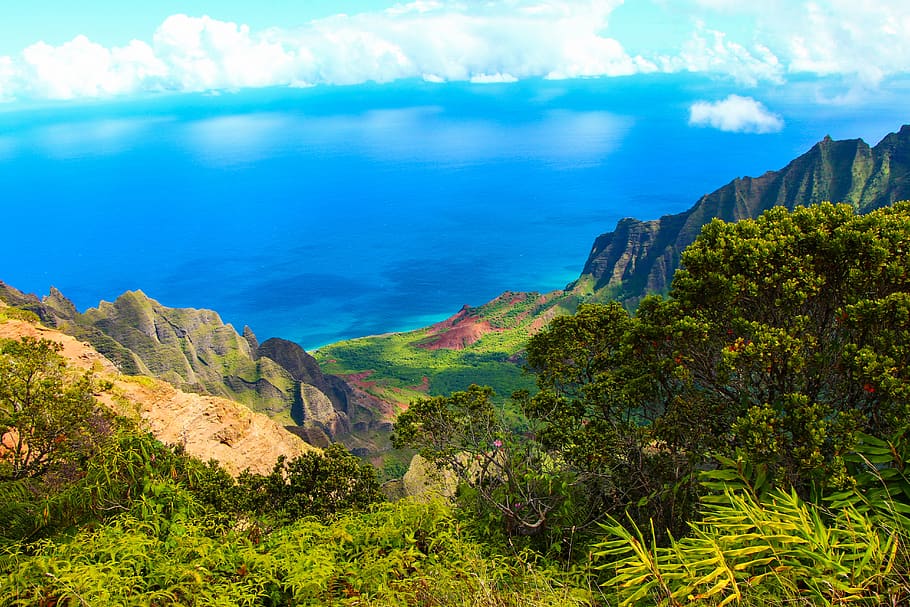 napali, kauai, hawaii, beach, ocean, nature, panoramic, mountain