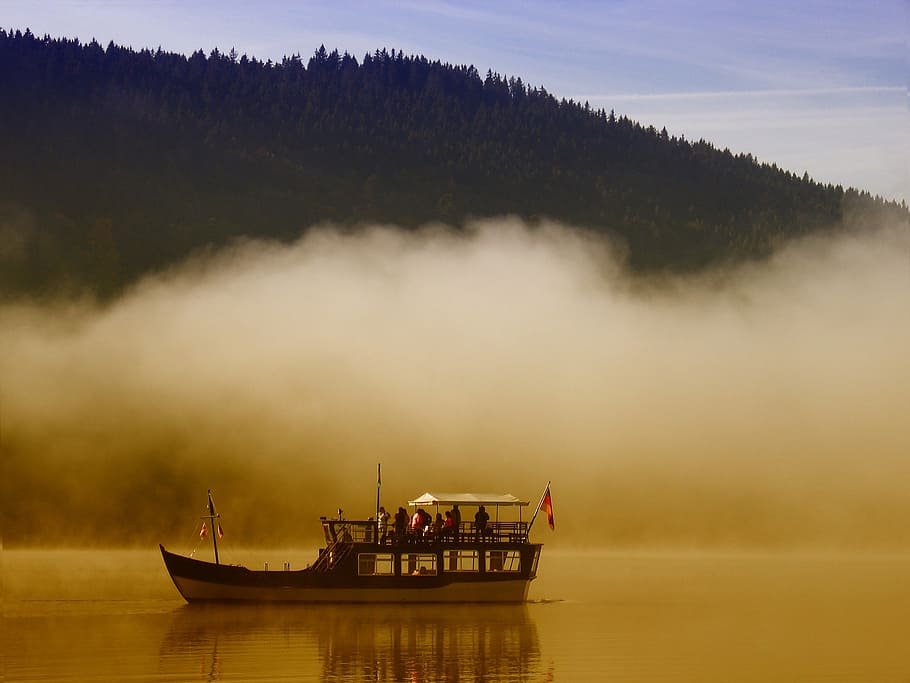 landscape photography of 2-storey boat sailing near forest HD wallpaper