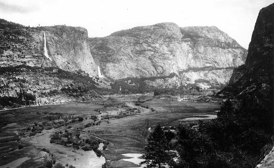 hetch hetchy valley, 1900, tuolumne river, mountain, forest, HD wallpaper