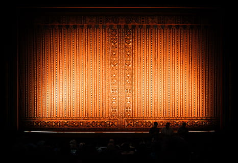 people gathering in theater, dark, lights, stage, silhouette HD wallpaper