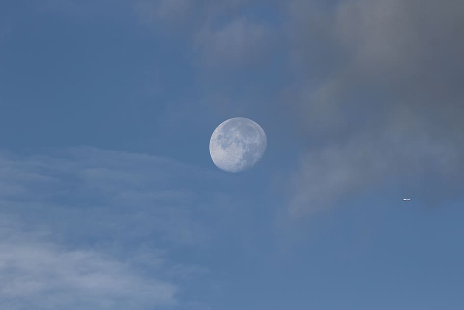 moon, sky, blue, full moon, nature, cloud, astronomy, space HD wallpaper