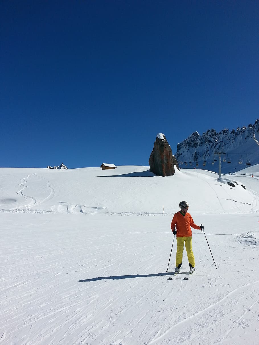 sun, snow, ski, mountain, italy, winter, cold temperature, sky HD wallpaper