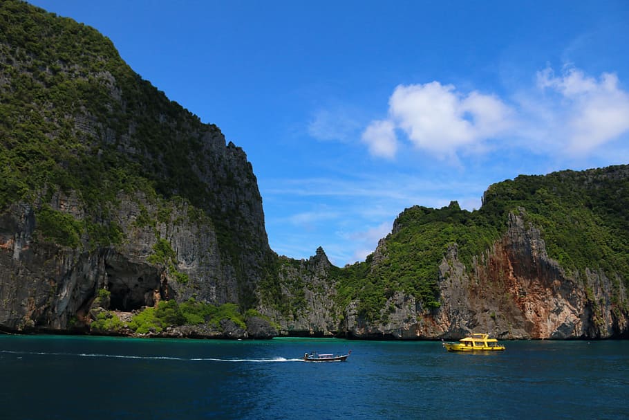 phi phi islands, krabi, thailand, water, nautical vessel, transportation HD wallpaper